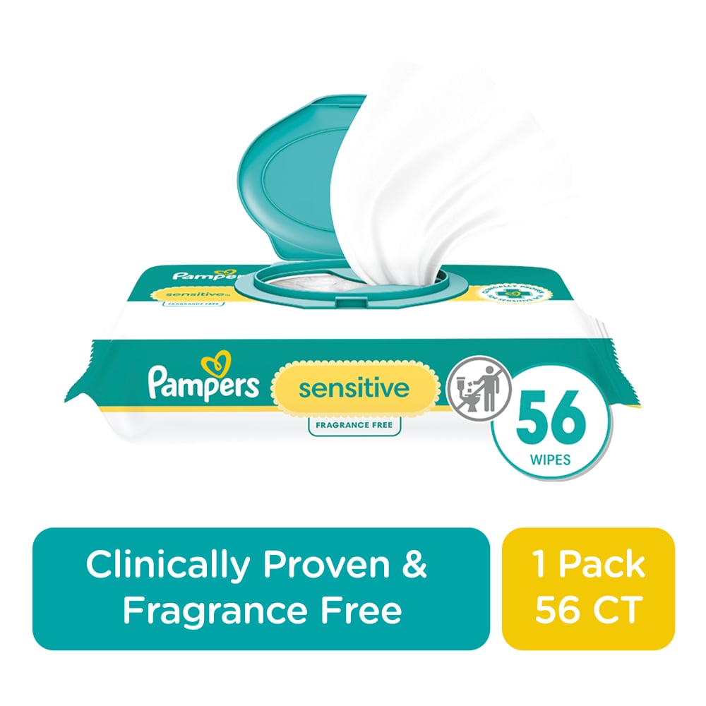 Pampers Baby Wipes Sensitive Perfume Free 1X Pop-Top 56 Count