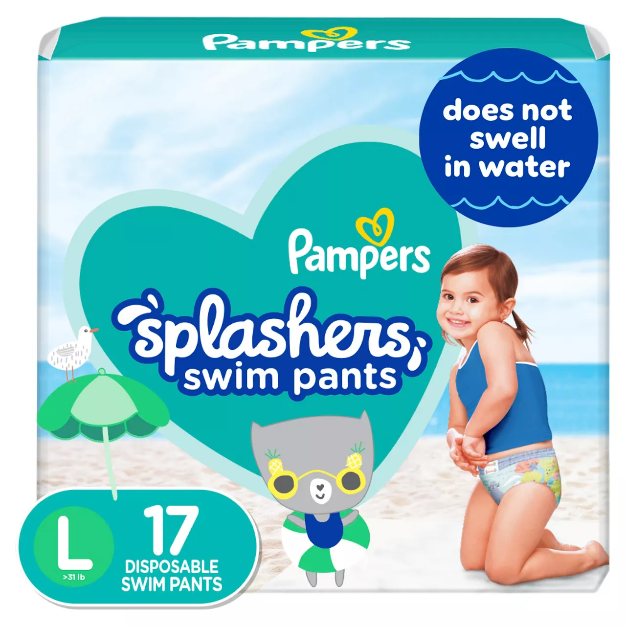 Pampers Splashers Swim Diapers Disposable Swim Pants, Large , 17 Count