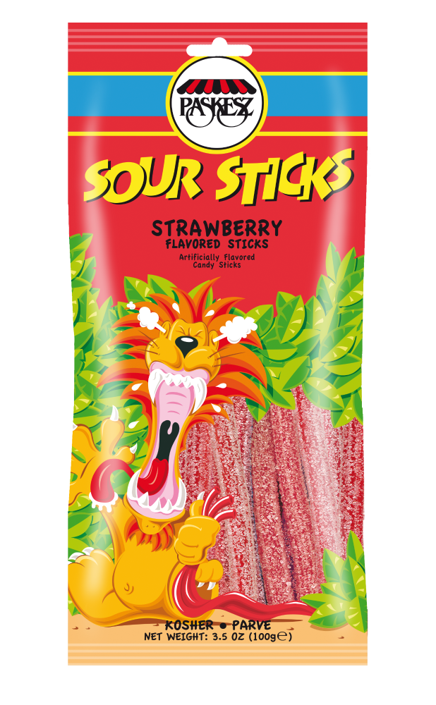 Paskesz Strawberry Flavored Sour Sticks Candy Bag