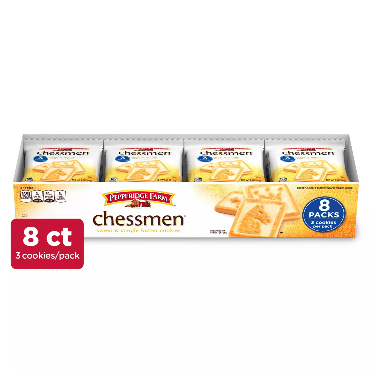 Pepperidge Farm Chessmen Butter Cookies Multipack, 8 Packs, 3 Cookies per Pack