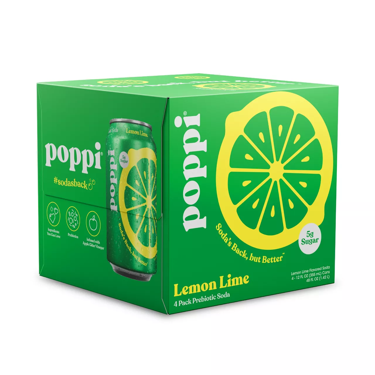 Poppi Lemon Lime Prebiotic Soda - 4pk