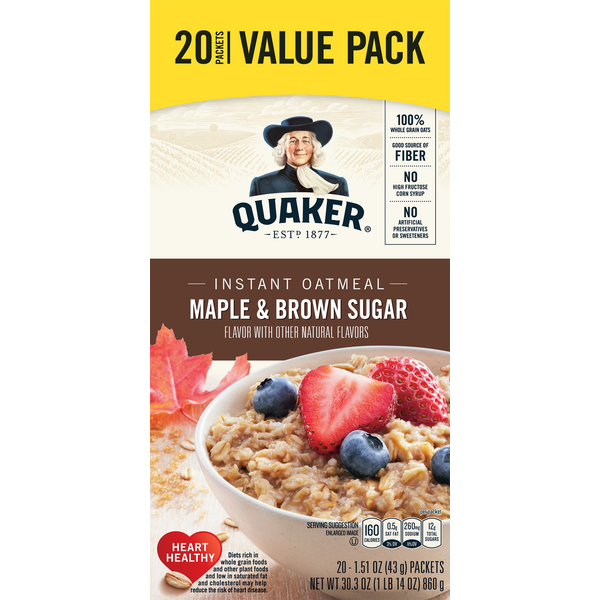 Quaker Oatmeal, Instant, Maple & Brown Sugar, Value Pack