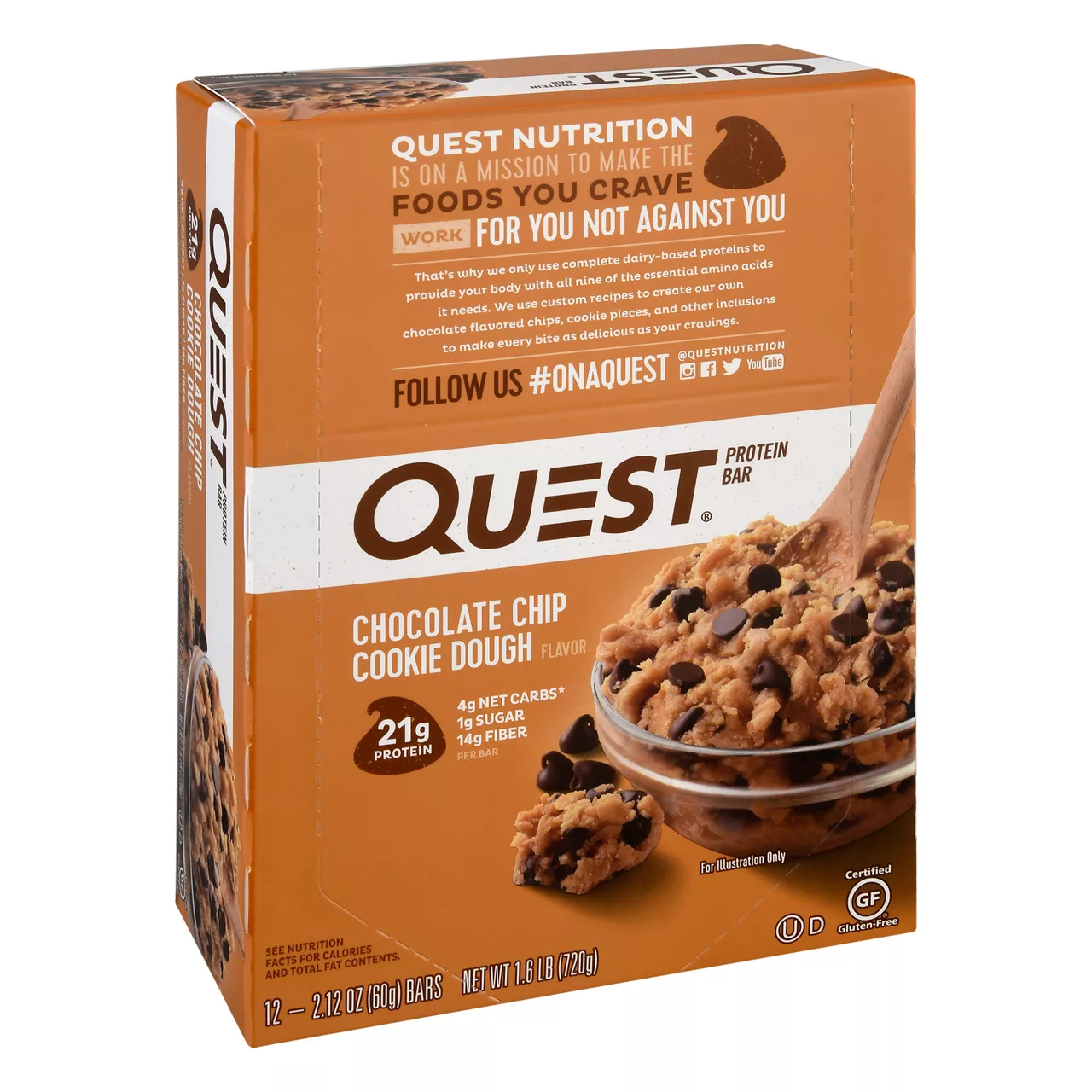 Quest Nutrition Chocolate Chip Cookie Dough Protein Bars, High Protein, Low Carb, Gluten Free, Keto Friendly, 12 Count