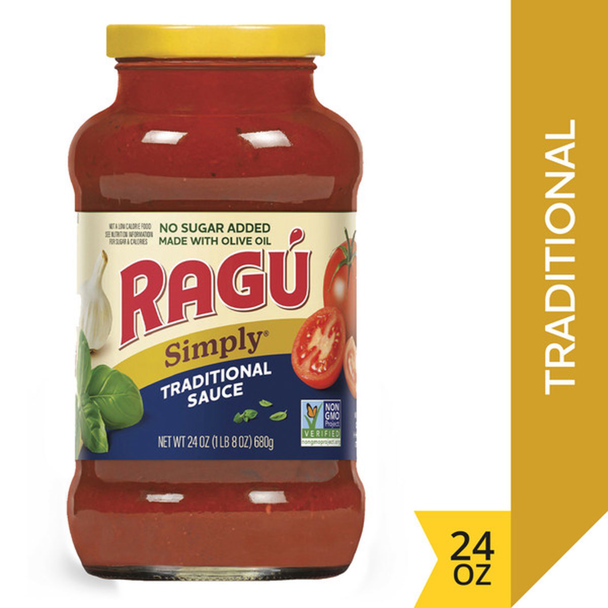 Ragu Simply Traditional Pasta Sauce, Made with Olive Oil, Non-GMO Verified with No Added Sugars