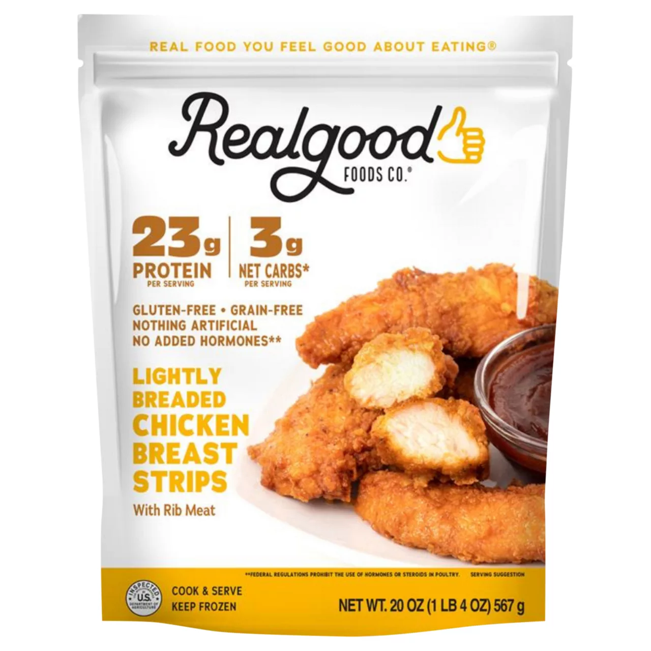 Realgood Foods Co. Lightly Breaded Chicken Breast Strips with Rib Meat