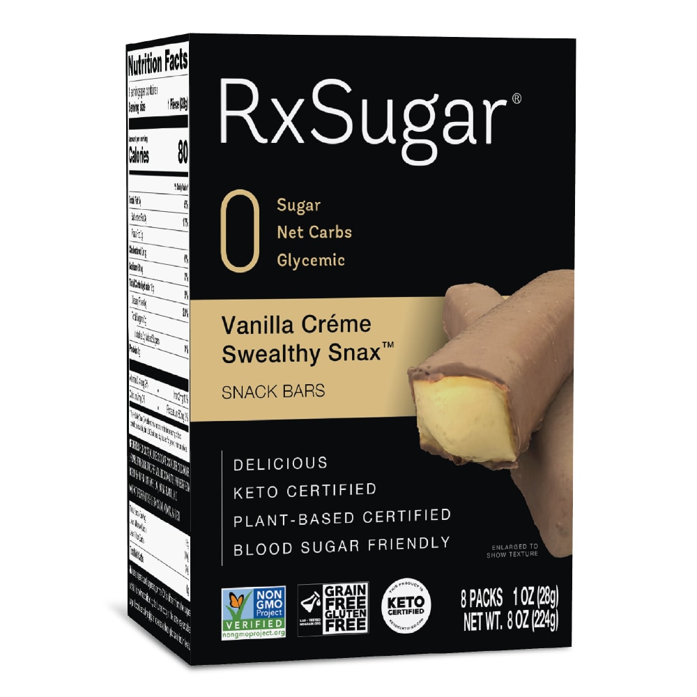 RxSugar Vanilla Creme Swealthy Snax, Diabetes & Keto Friendly, Sugar-Free Candy Bars