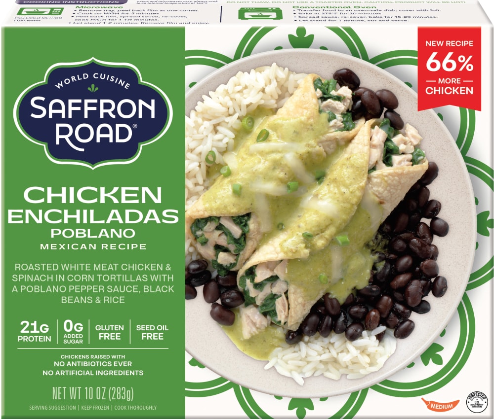 Saffron Road® Chicken Enchiladas Poblano with Black Beans & Rice Gluten-Free Frozen Dinner