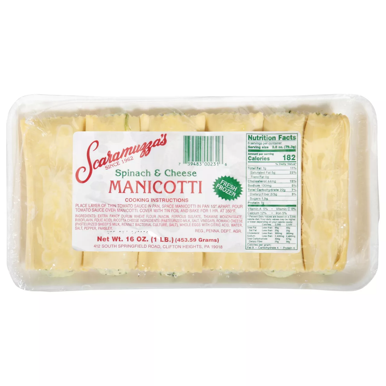 Scaramuzza's Manicotti, Spinach & Cheese