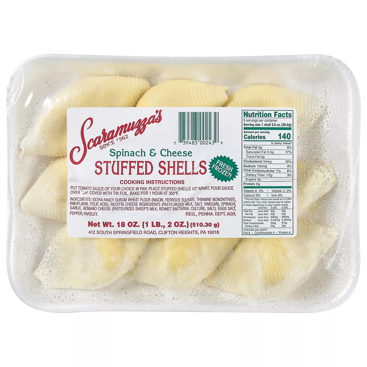Scaramuzza's Shells, Stuffed, Spinach & Cheese