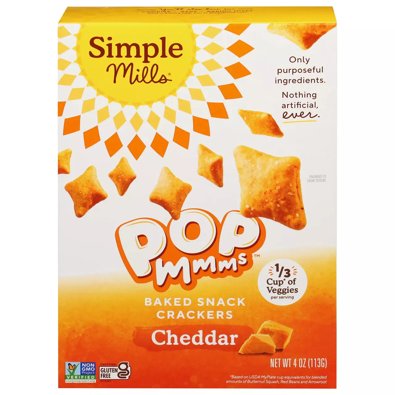 Simple Mills Pop Mmms Cheddar Veggie Flour Baked Snack Crackers, Gluten Free, 4 Ounce
