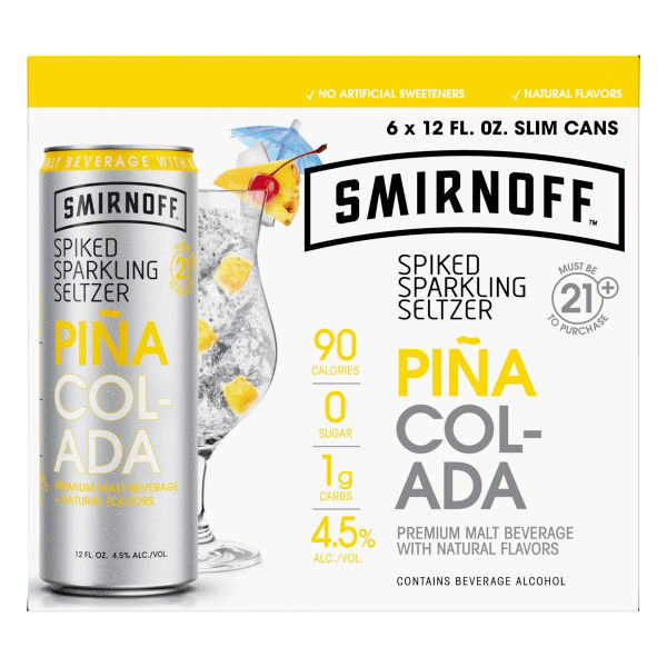 Smirnoff Sparkling Seltzer, Pina Colada, Spiked 6