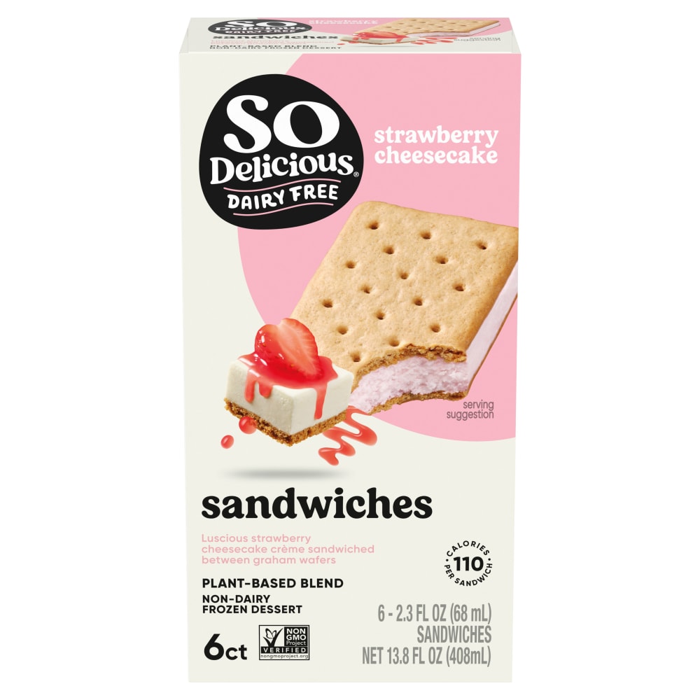 So Delicious Dairy Free Vegan Strawberry Cheesecake Frozen Dessert Sandwiches