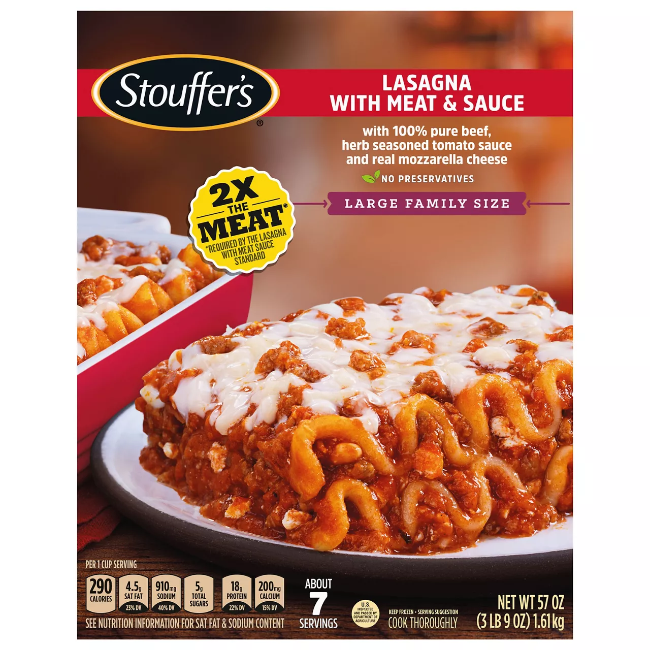 Lasagna With Meat & Sauce With 100% Pure Beef, Herb Seasoned Tomato Sauce And Real Mozzarella Cheese, Lasagna With Meat & Sauce