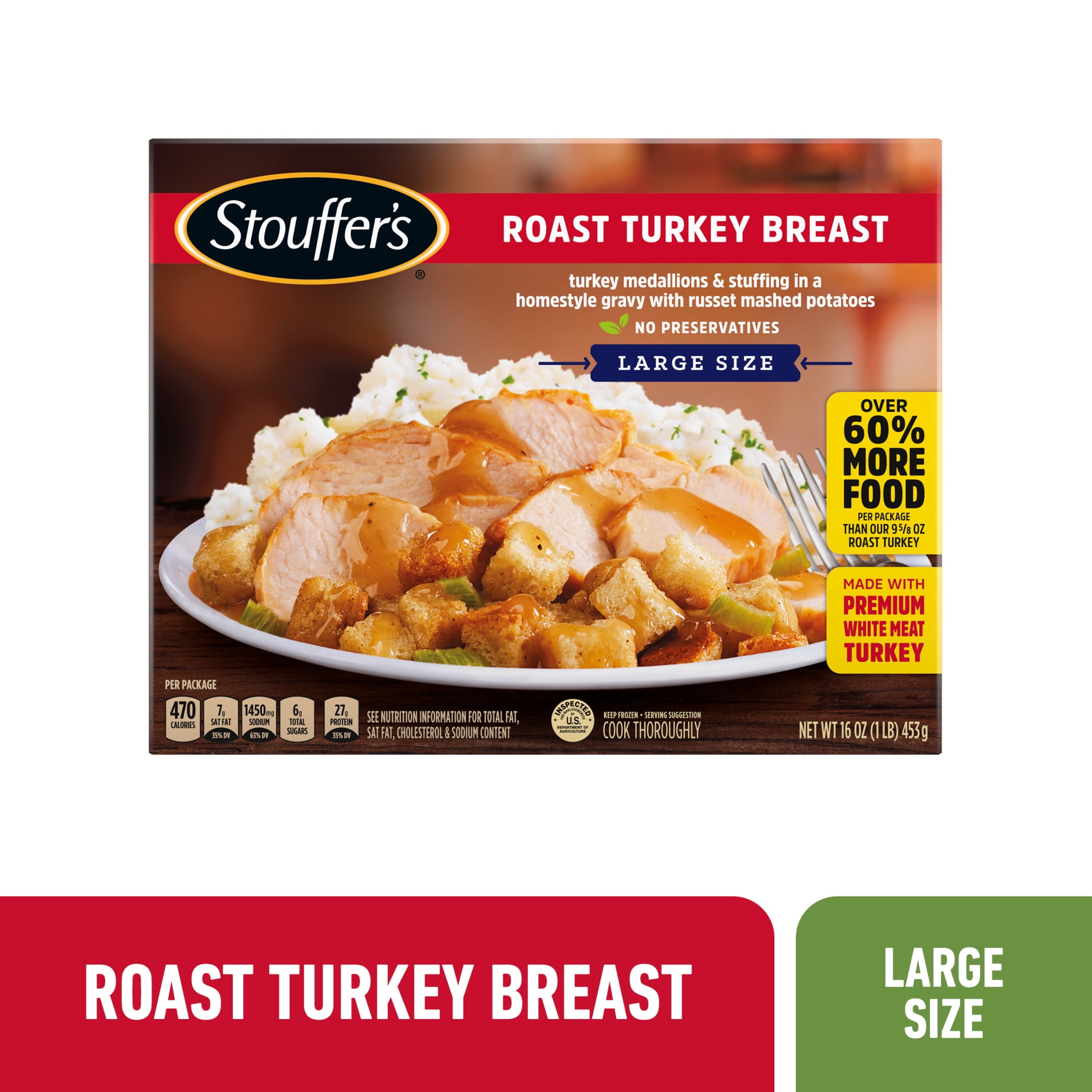 Roast Turkey Breast Turkey Medallions & Stuffing In A Homestyle Gravy With Russet Mashed Potatoes