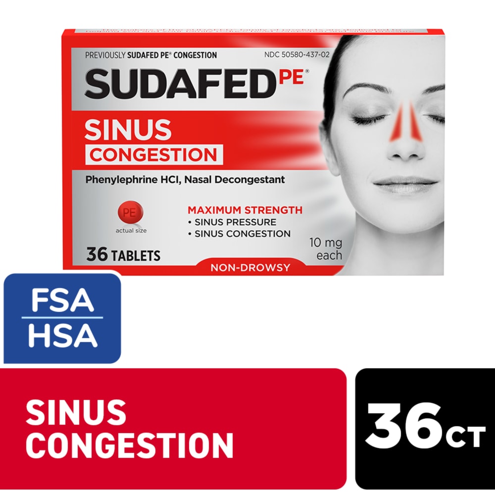Sudafed PE Sinus Congestion Maximum Strength - 36 CT
