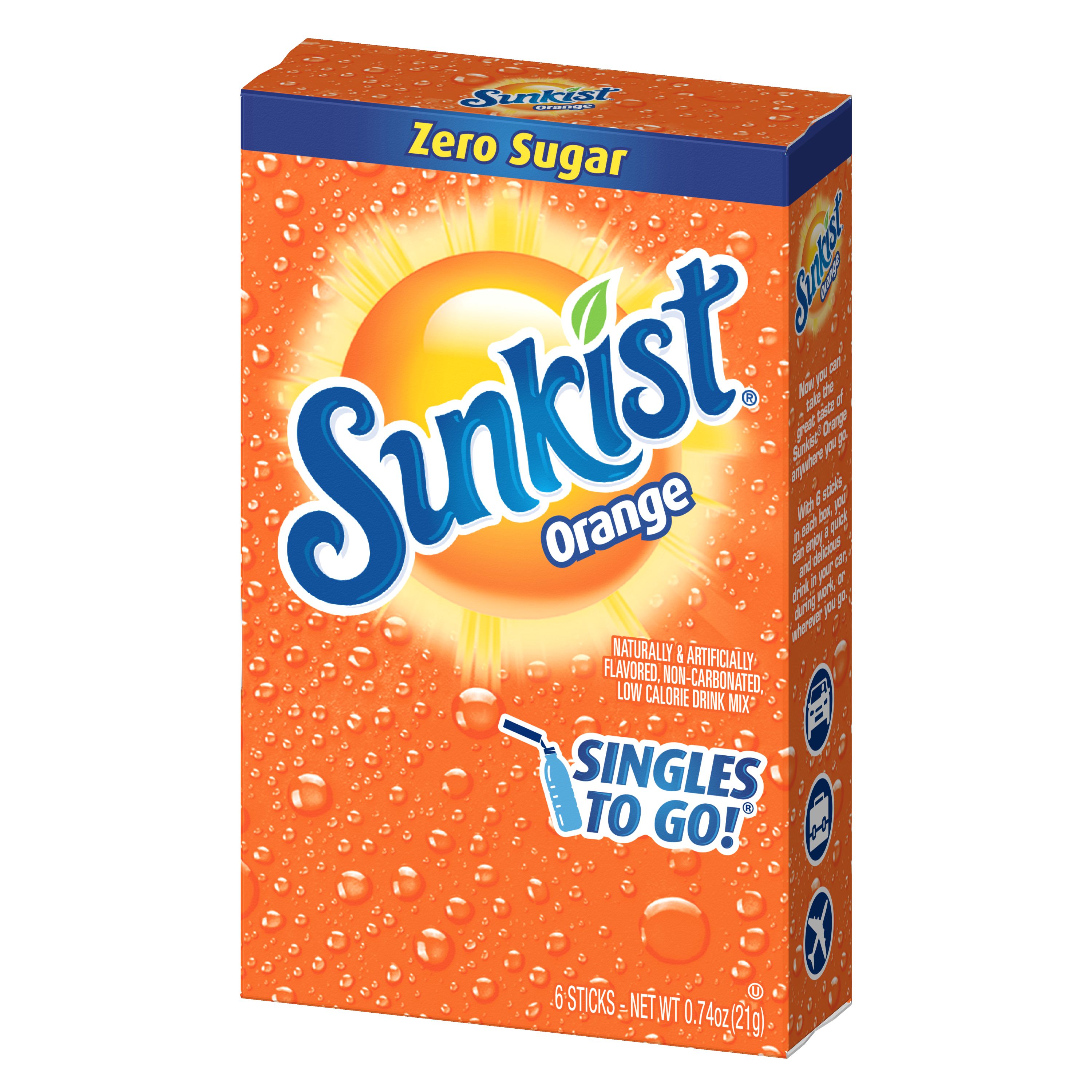 Sunkist Drink Mix, Zero Sugar, Orange, Singles To Go