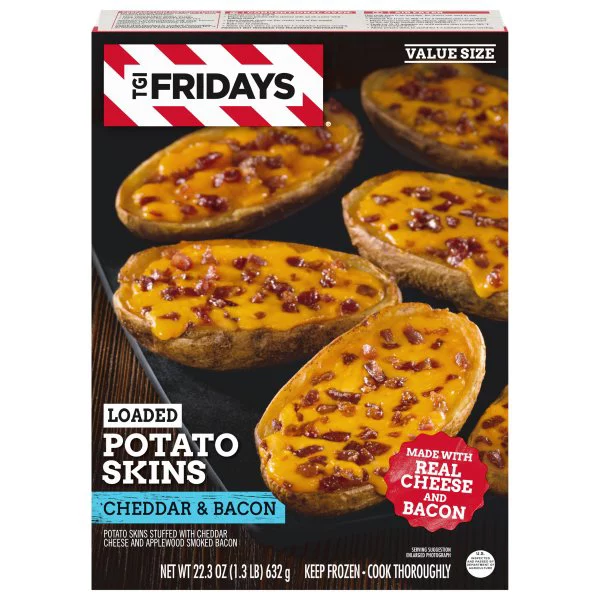 TGI Fridays Loaded Cheddar & Bacon Potato Skins Value Size Frozen Snacks