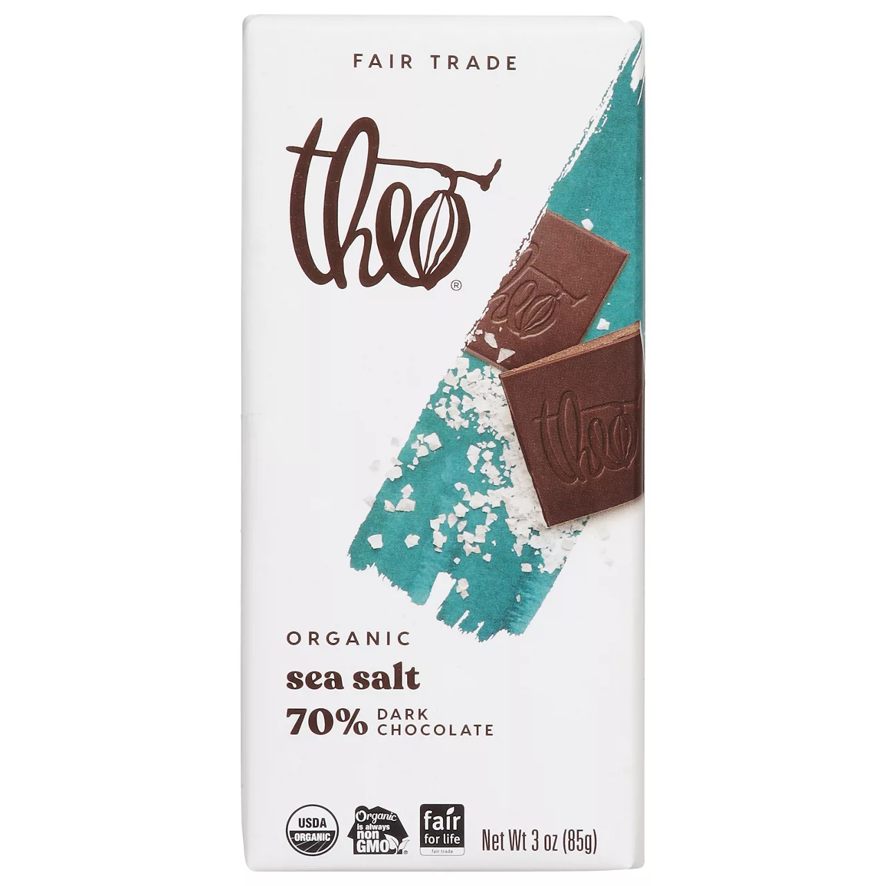 Theo Dark Chocolate, Organic, Sea Salt, 70%