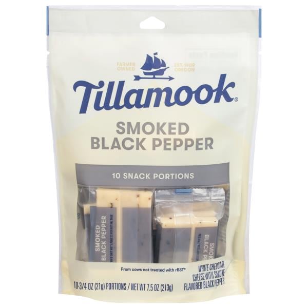 Tillamook Smoked Black Pepper White Cheddar Cheese Snacks 10 Pack