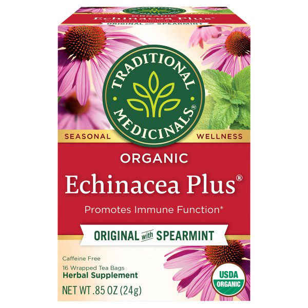 Traditional Medicinals Organic Echinacea Plus with Spearmint Herbal Tea, Promotes Immune Function, - 16 Tea Bags