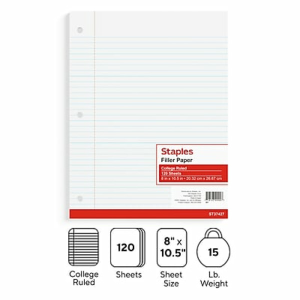 TRU RED TR37427 8" x 10.5" White College Ruled Filler Paper