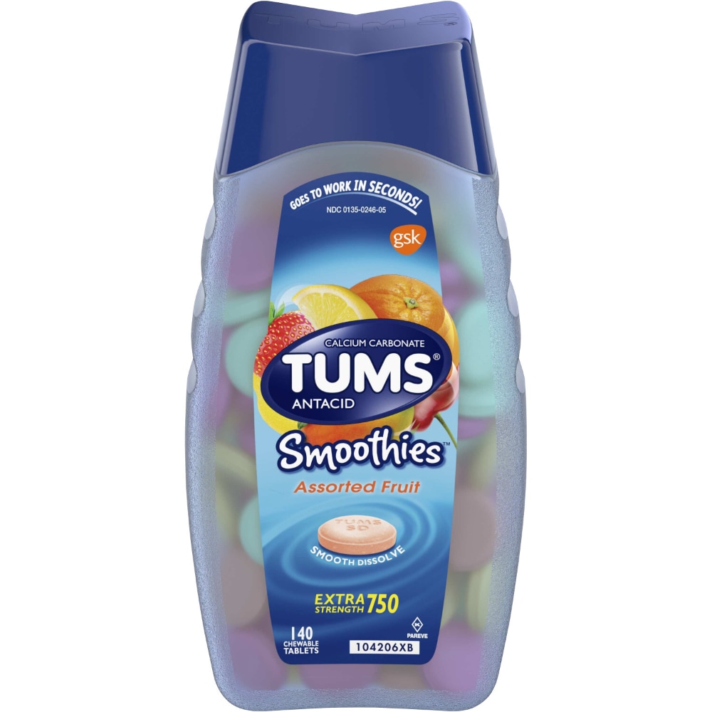 TUMS Smoothies Smoothies Chewable Extra Strength Antacid Tablets for Heartburn Relief, Assorted Fruit - 140 Count