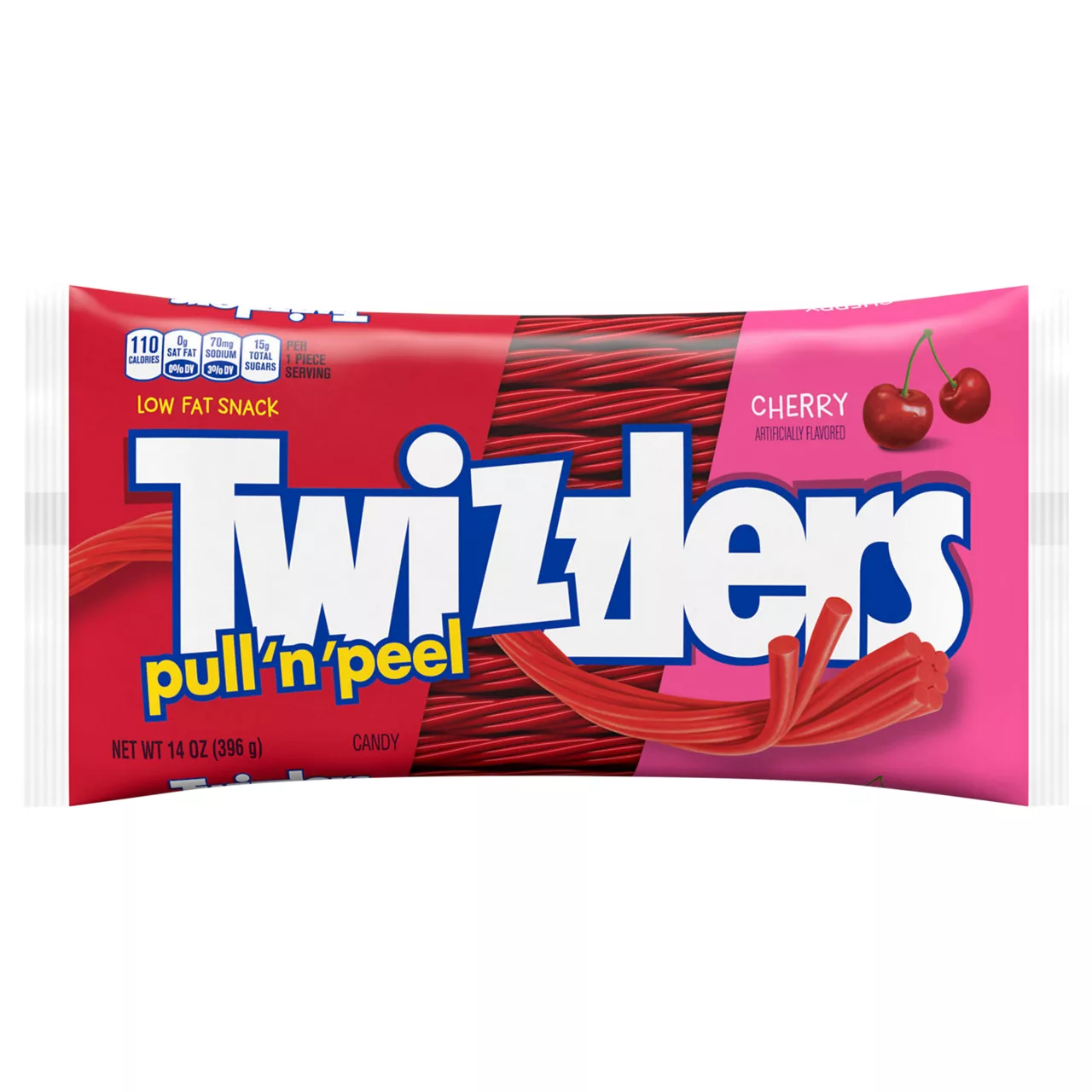 TWIZZLERS PULL 'N' PEEL Cherry Flavored Licorice Style, Low Fat Candy, Bag Cherry Flavored