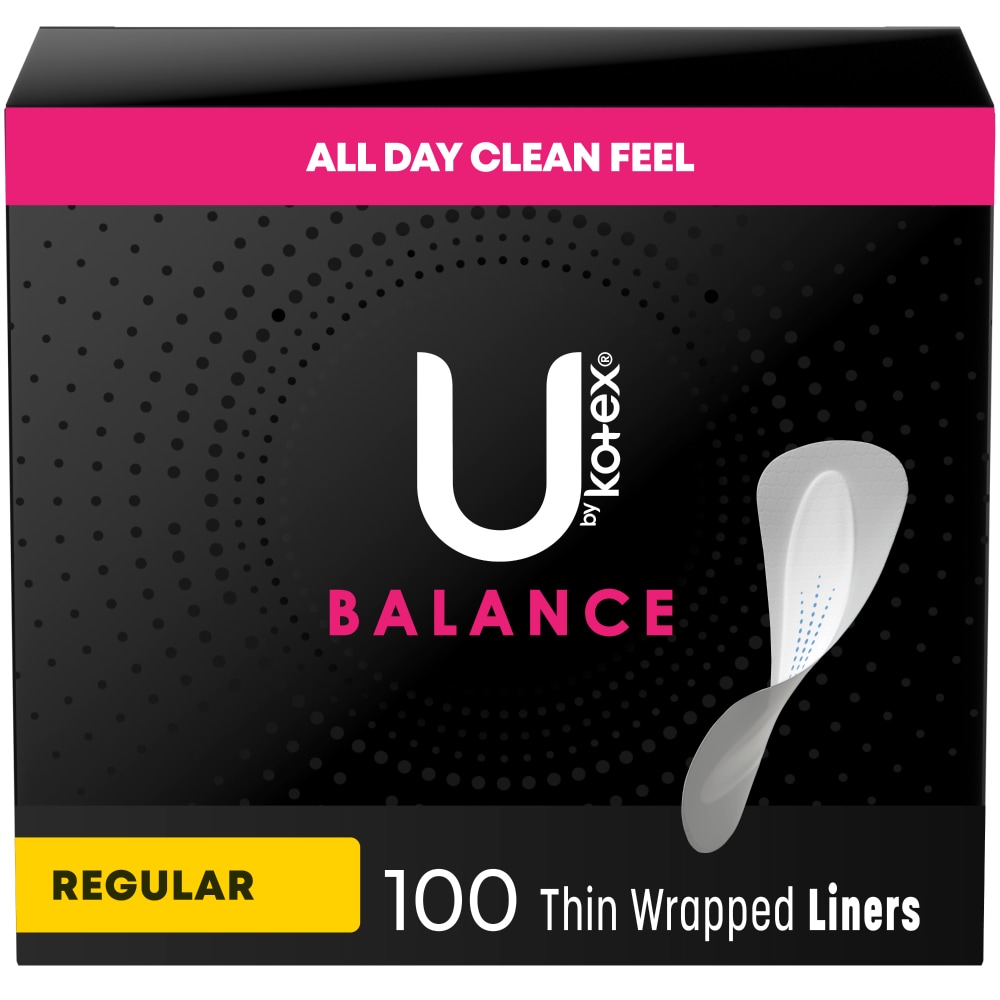 U by Kotex Barely There Thin Panty Liners, Light Absorbency, Regular Length, Unscented, 100 Count