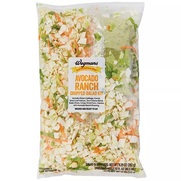 Avocado Ranch Includes Green Cabbage, Carrot, Green Leaf Lettuce, Taco Cheese Blend, Green Onion, Crispy Dried Corn, Cilantro Chopped Salad Kit With Avocado Ranch Dressing, Avocado Ranch