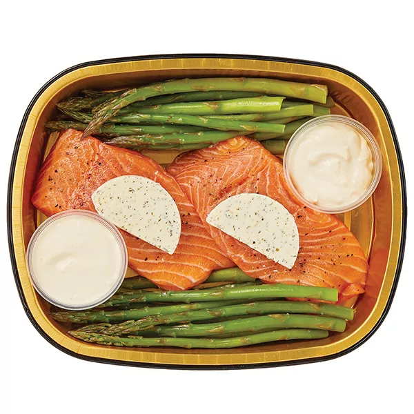 Wegmans Gold Pan Salmon with Asparagus, Hollandaise Sauce and Lemon Dill Finishing Butter 2 Pack