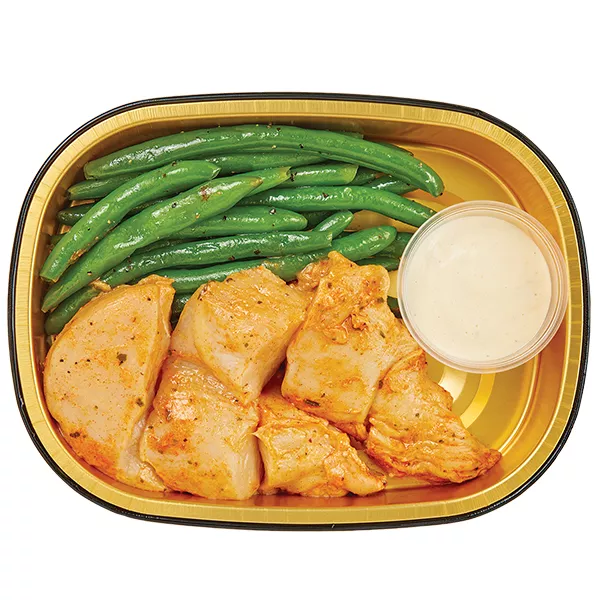 Wegmans Gold Pan Shawarma - Style Chicken Breast with Seasoned Green Beans & Aioli Sauce, Ready to Cook