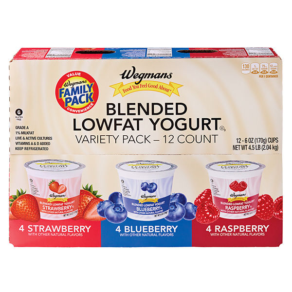 Wegmans Lowfat Blended Strawberry Blueberry Raspberry Yogurt, 12 PACK, FAMILY PACK