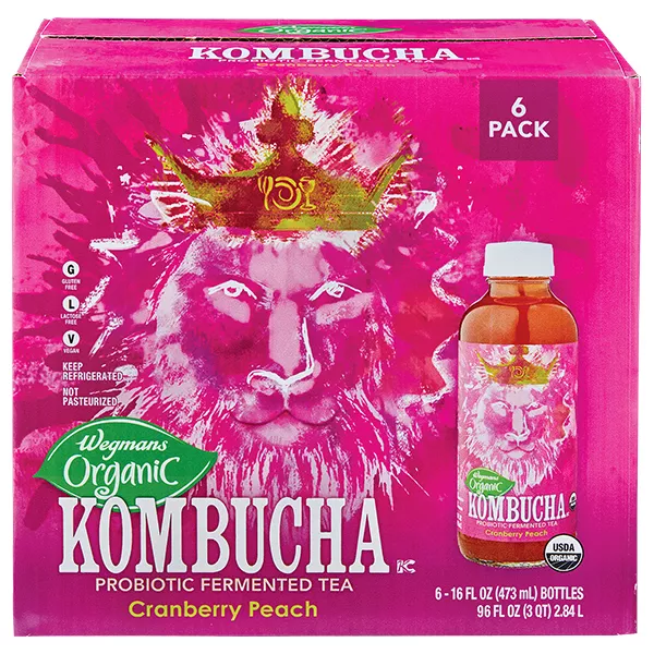 Wegmans Organic Cranberry Peach Kombucha, 6 Pack