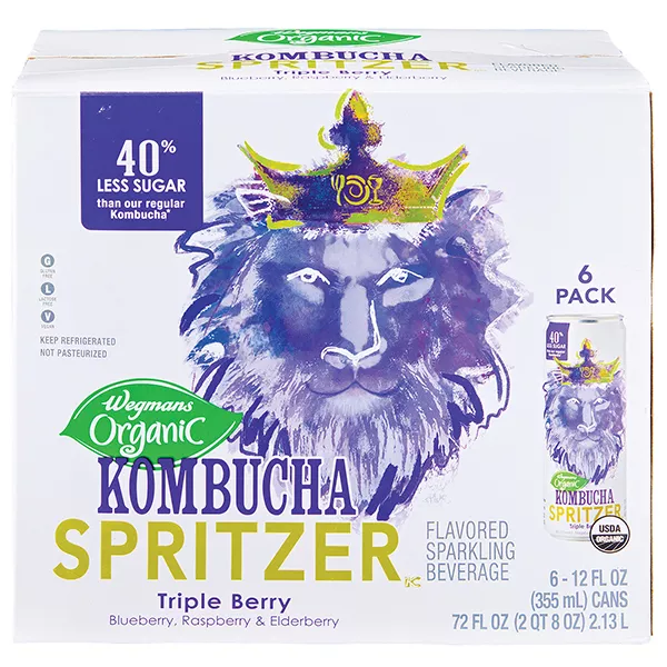 Wegmans Organic Triple Berry Kombucha Spritzer, 6 Pack