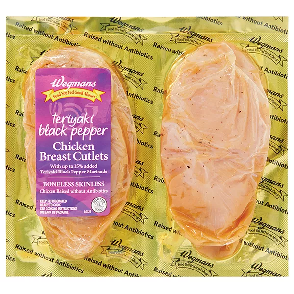 Wegmans Teriyaki Black Pepper Boneless Skinless Chicken Breast Cutlets, Raised without Antibiotics