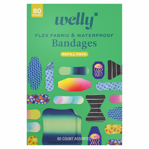 Welly Assorted Family Pack Flex Fabric Bandages and Waterproof Bandages, 80 Count