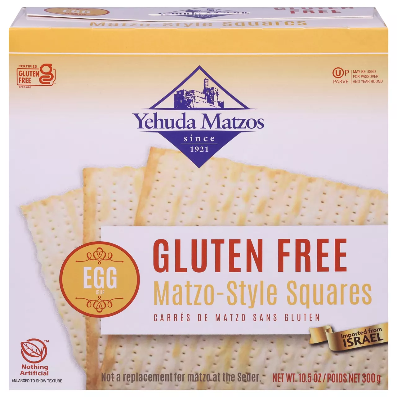 Yehuda Gluten Free Egg Matzo-Style Squares - Case of 12