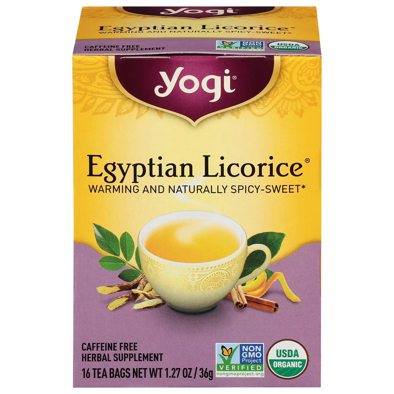 Yogi Tea Egyptian Licorice, Caffeine-Free Organic Herbal Tea Bags, 16 Count