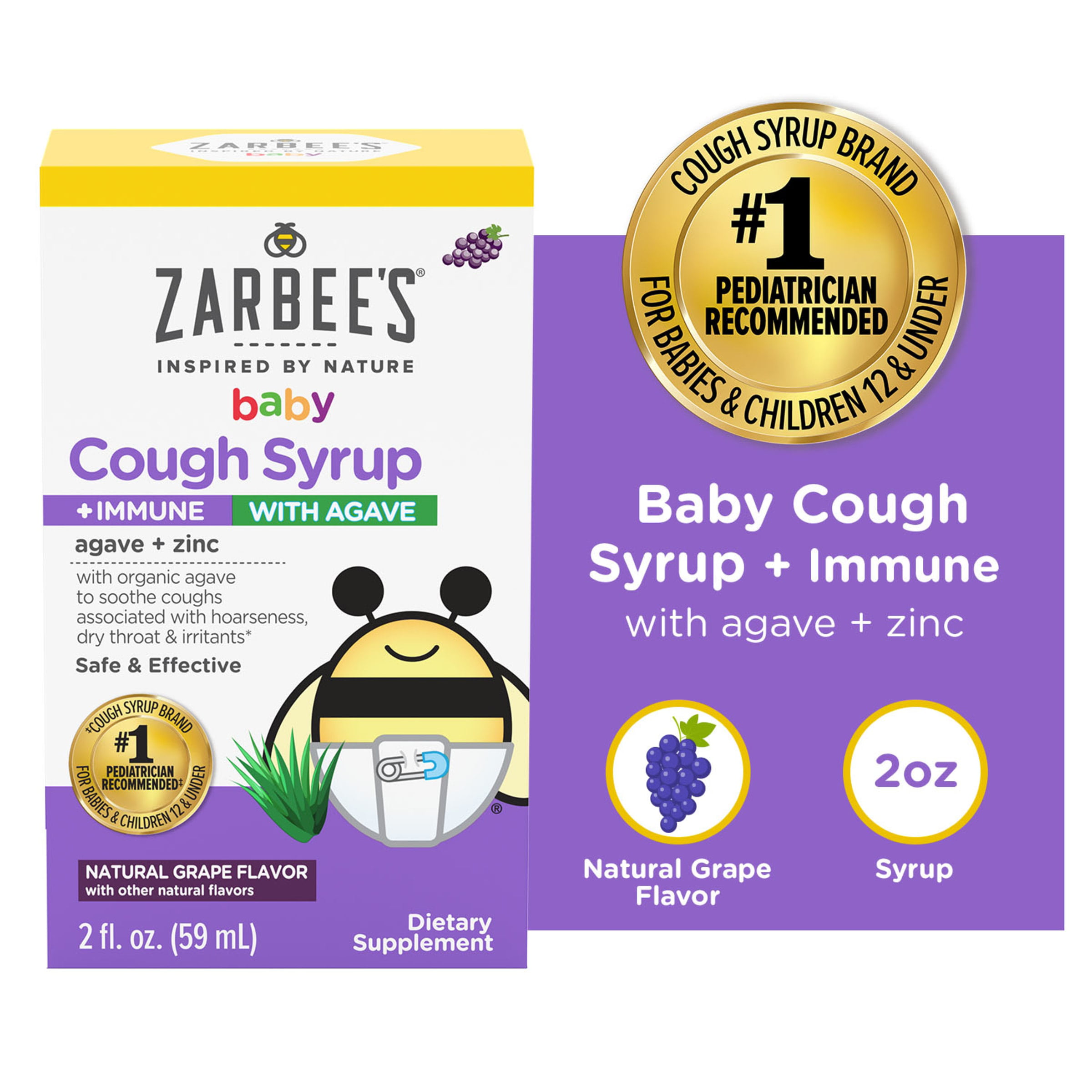 Zarbee's Baby Cough Syrup + Immune With Organic Agave & Zinc Natural