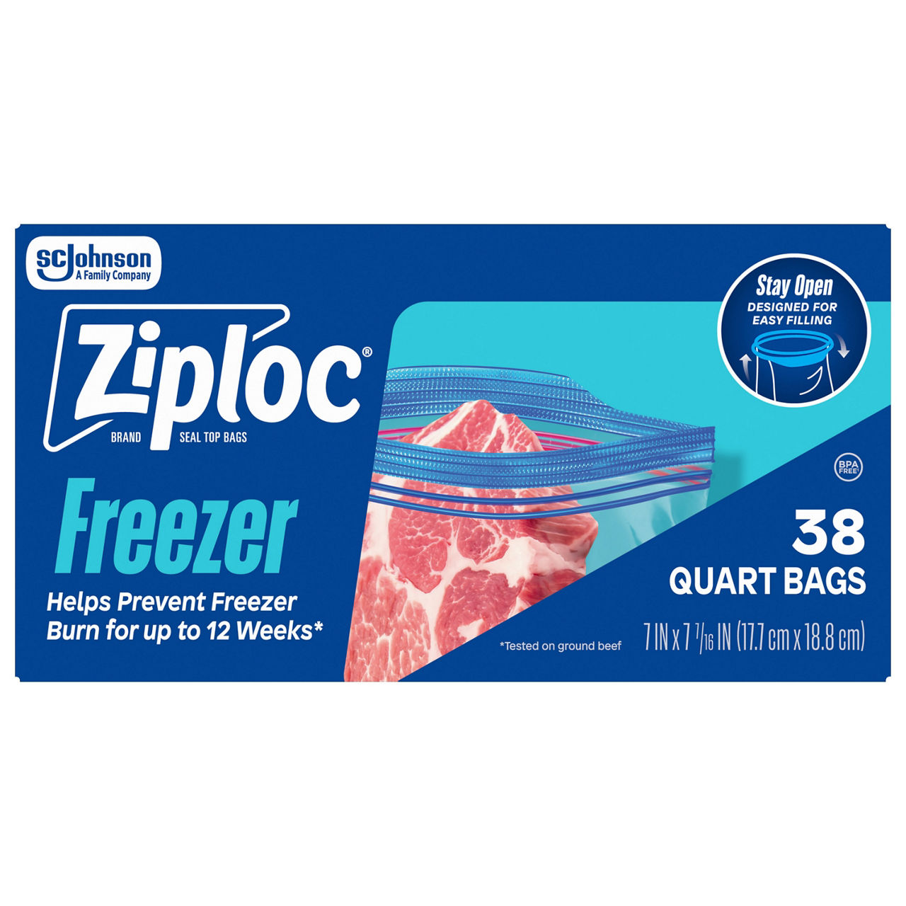 Ziploc® Brand Freezer Bags with New Stay Open Design, Quart, 38, Patented Stand-up Bottom, Easy to Fill Freezer Bag, Unloc a Free Set of Hands in the Kitchen, M
