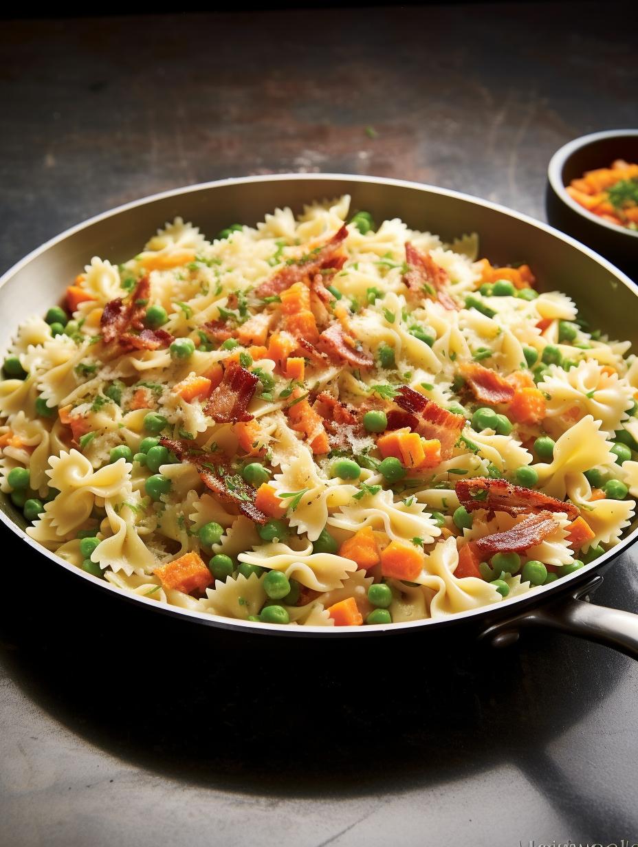 Bacon-Bow Tie Pasta with Carrots and Peas