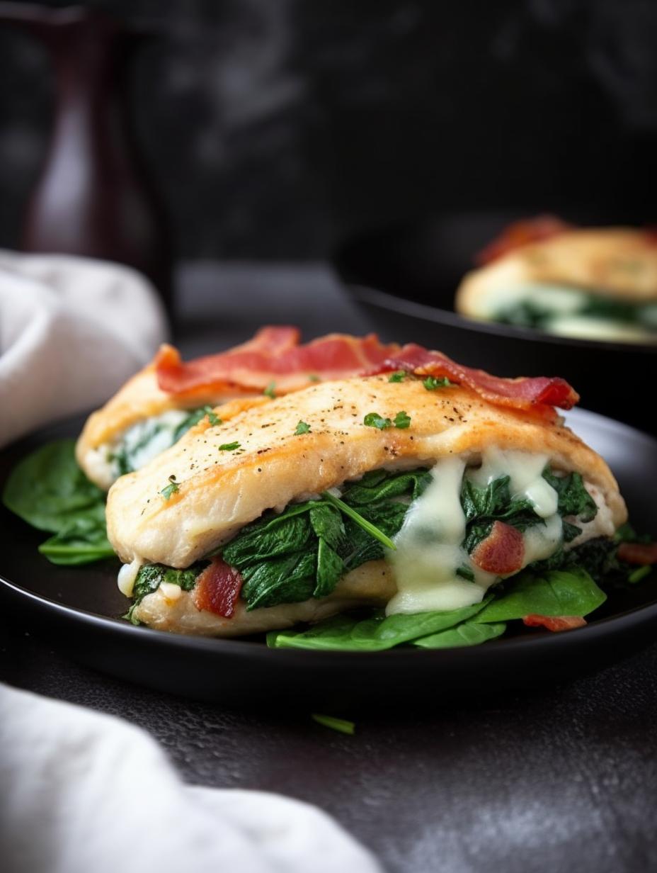 Cheesy Spinach and Bacon Stuffed Chicken Breasts