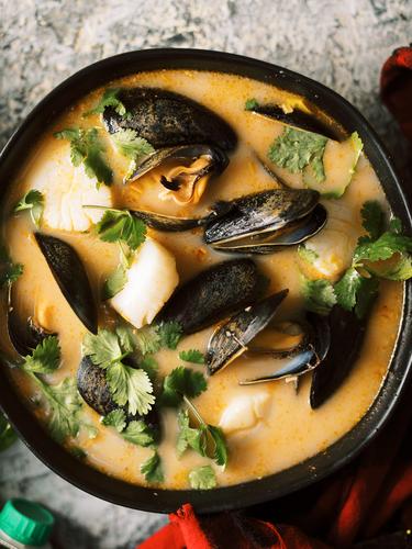 Coconut Curry with Mussels and Scallops