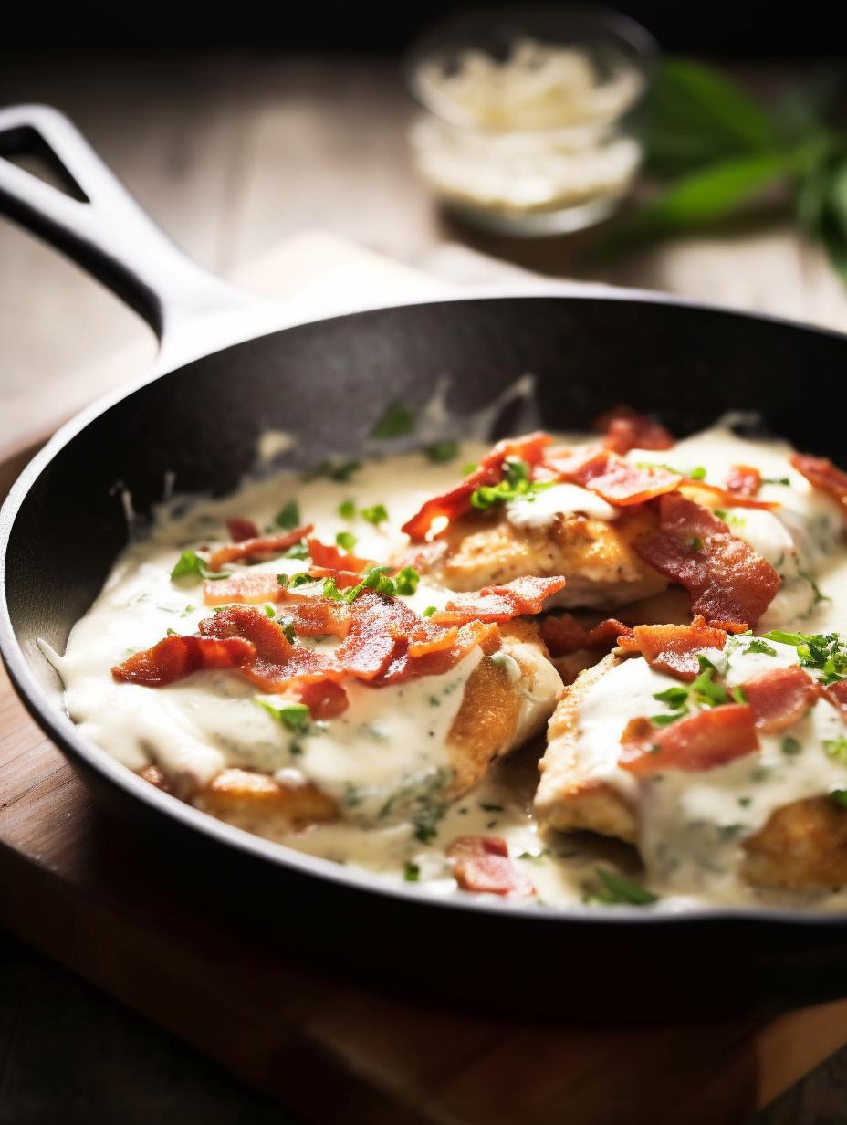 Effortless Asiago Bacon Chicken Skillet