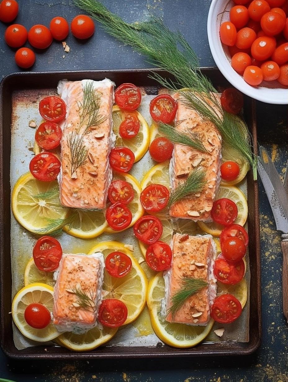 Herbaceous Lemon Dill Salmon with Roasted Cherry Tomatoes