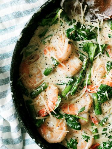 Keto Shrimp Asparagus and Spinach Alfredo