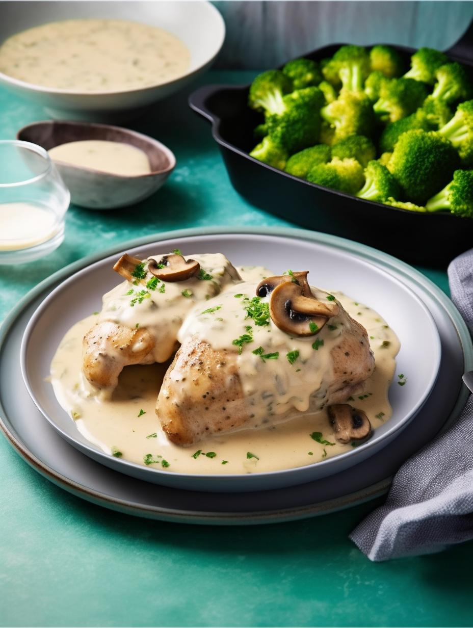 Luscious Mushroom Chicken with Steamed Broccoli