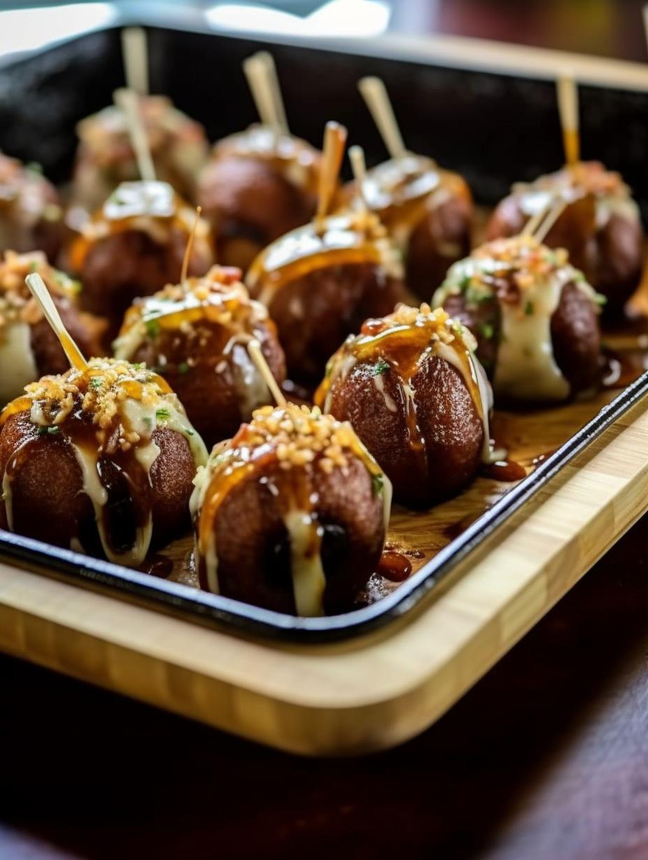 Maple Balsamic Glazed Bacon-Wrapped Mozzarella-Stuffed Meatballs