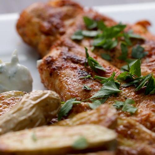 Paprika-Spiced Chicken With Lemon Yogurt And Crispy Potatoes Recipe by Tasty