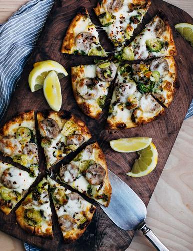 Sausage and Brussels Sprout Flatbread Pizzas